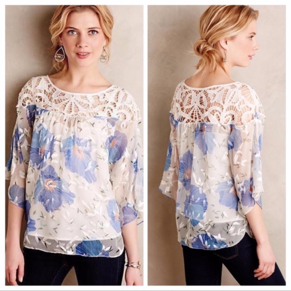 NWOT Anthropologie Vanessa Virginia Florafall Boho Sheer Blouse top sz Small